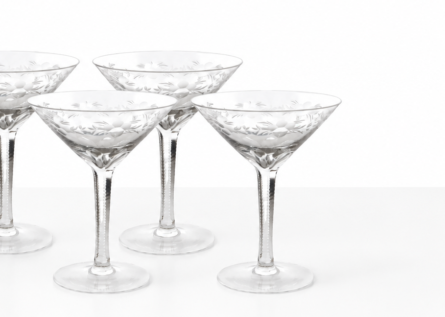 Vintage Etched Crystal Glasses Set of 5