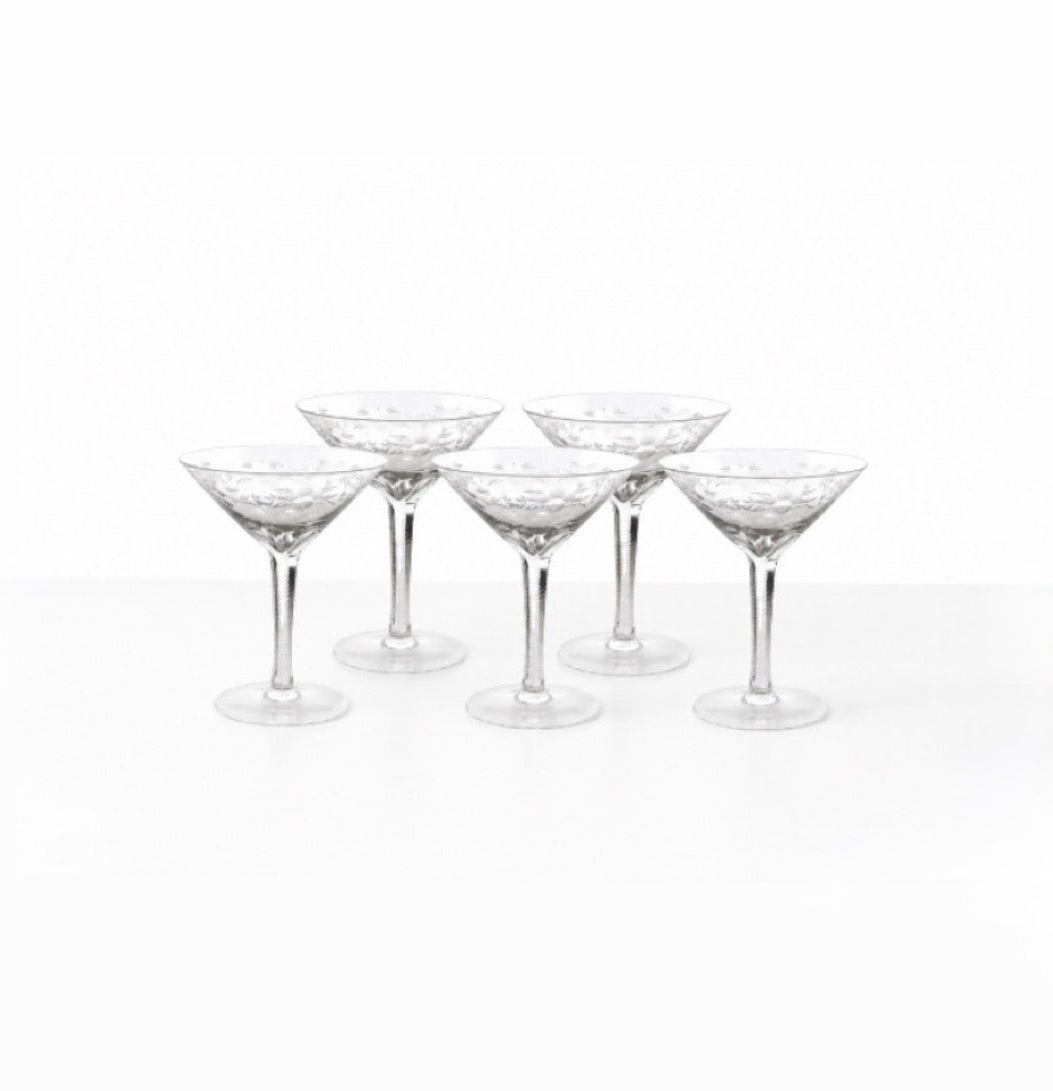 Vintage Etched Crystal Glasses Set of 5
