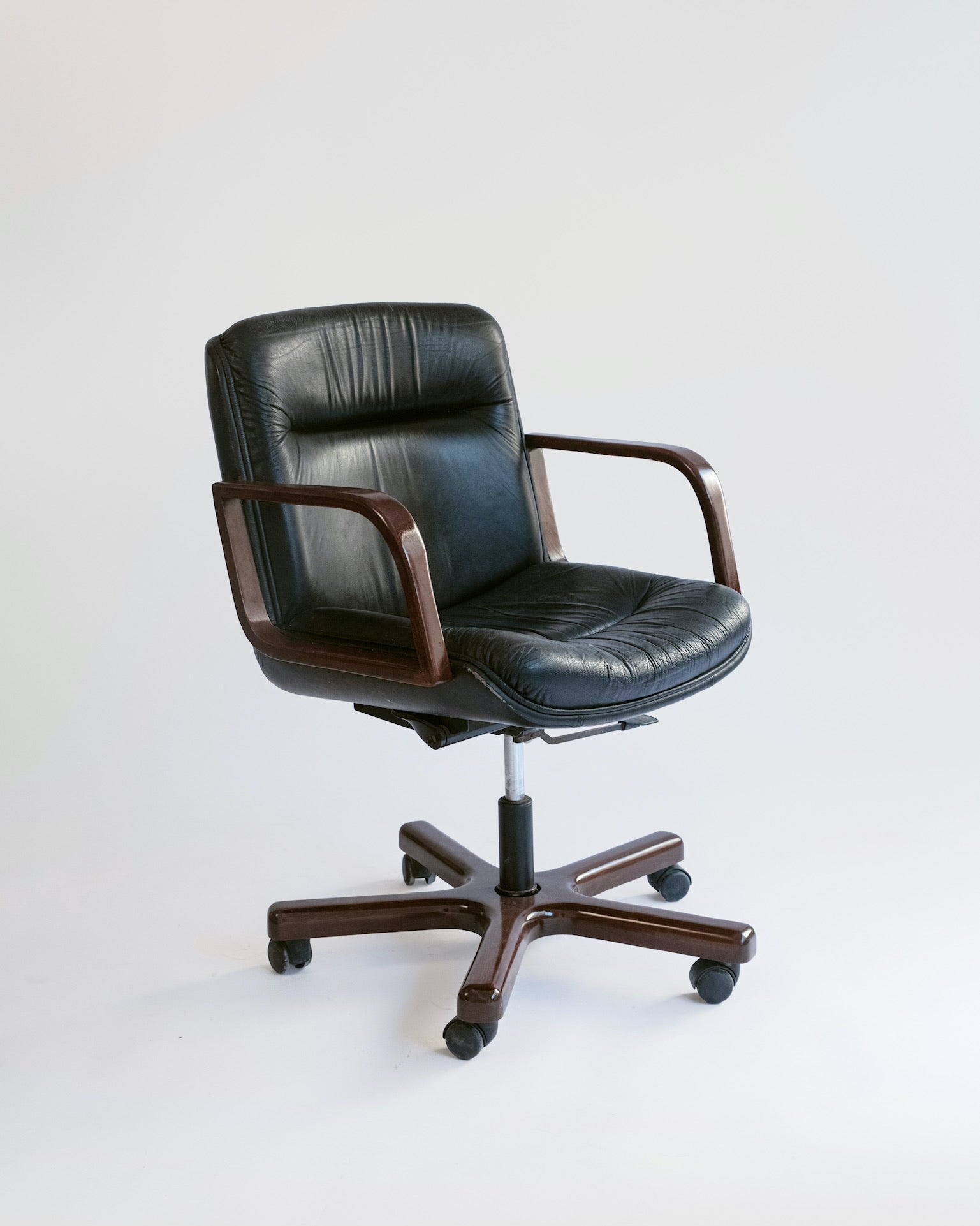 Black Leather & Wood Office Chair