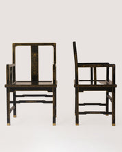 Chinoiserie Black Chairs 20th Century  Set of 2