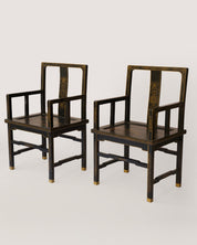 Chinoiserie Black Chairs 20th Century  Set of 2