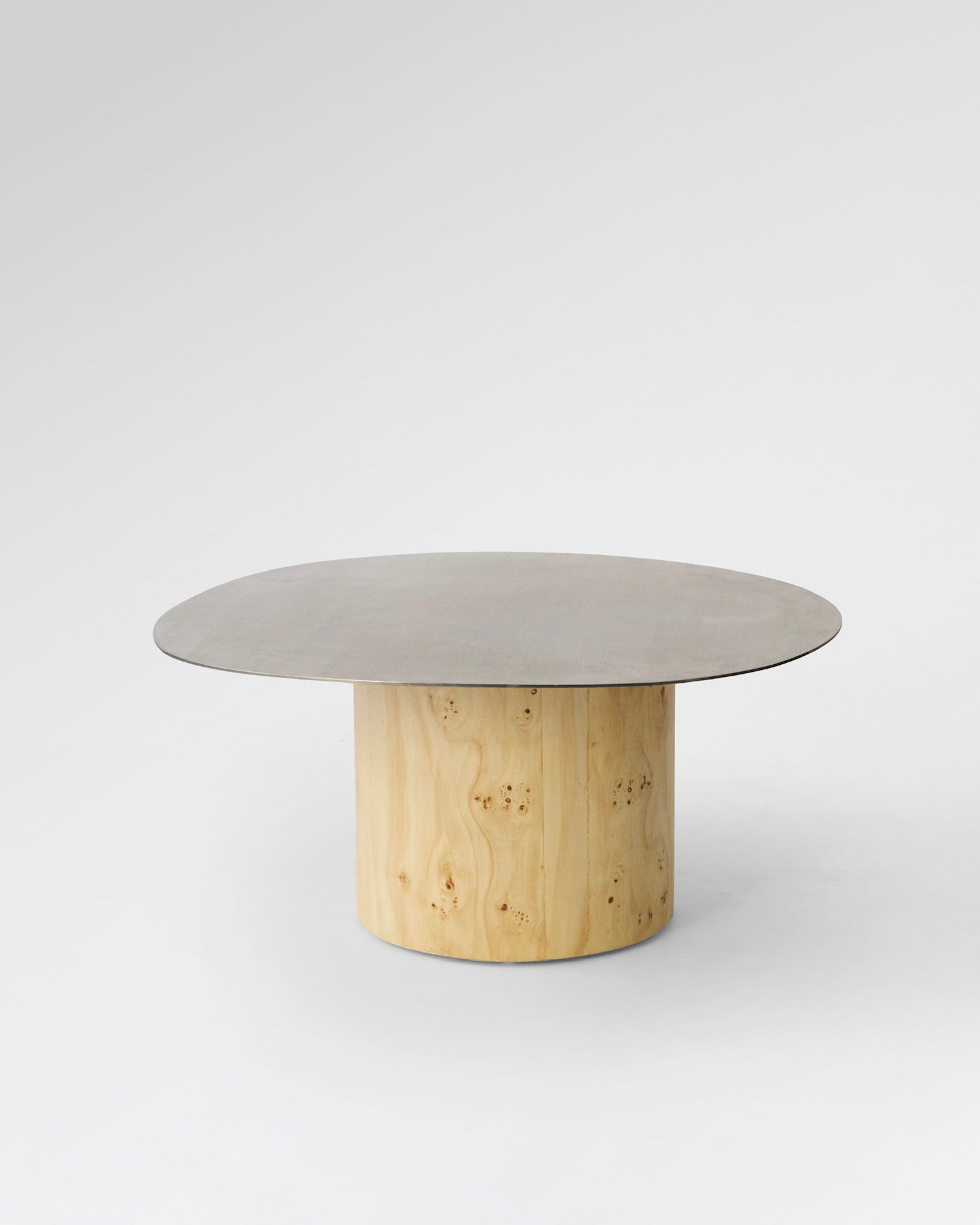 Irregular SS Coffee Table with Burl Wood