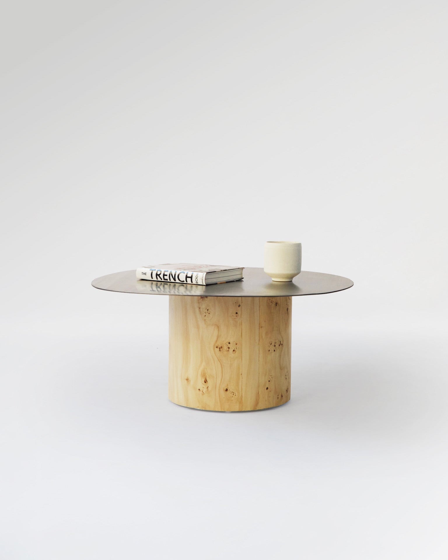 Irregular SS Coffee Table with Burl Wood