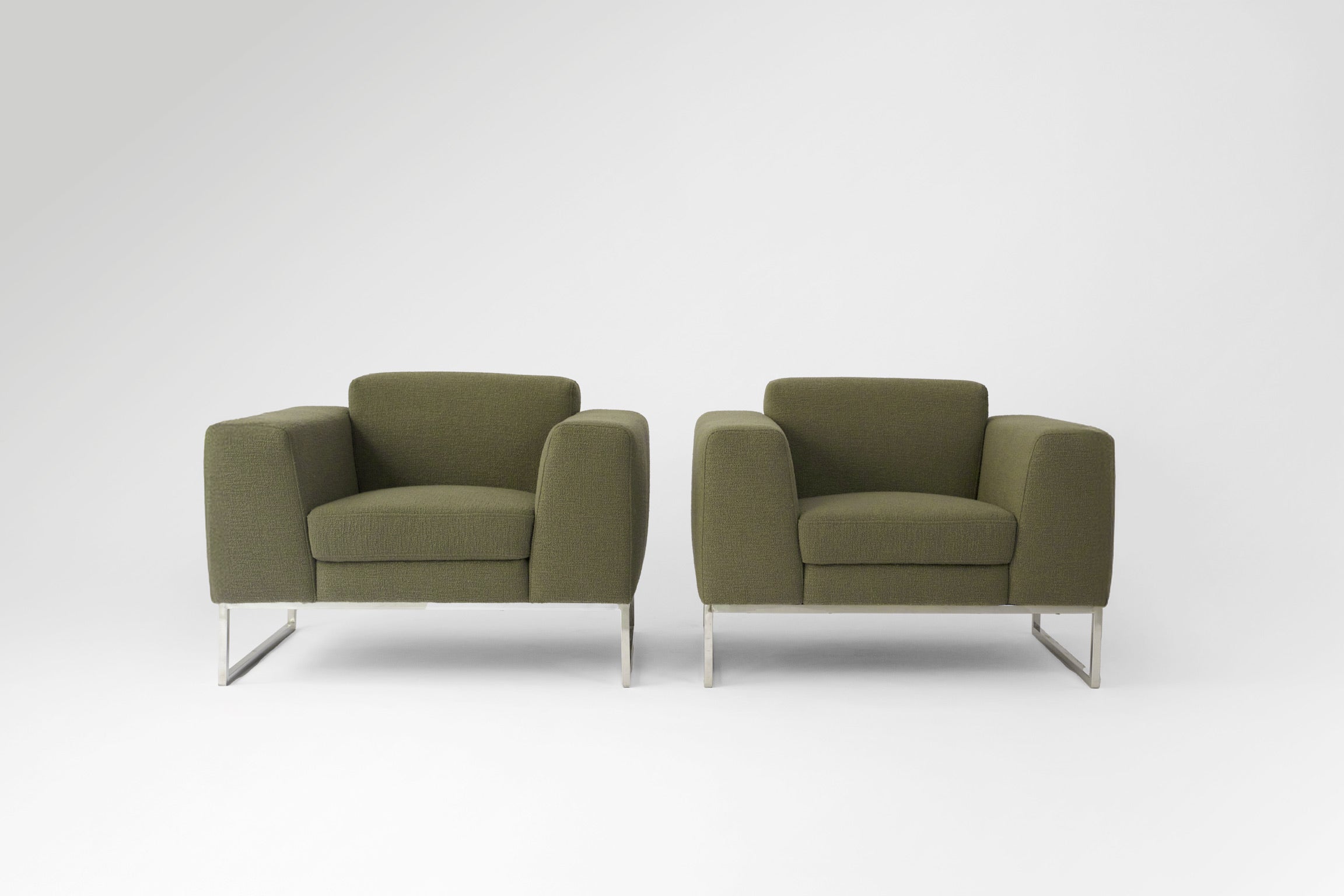 Vintage Olive Modern Lounge Armchairs 1970s Set of 2