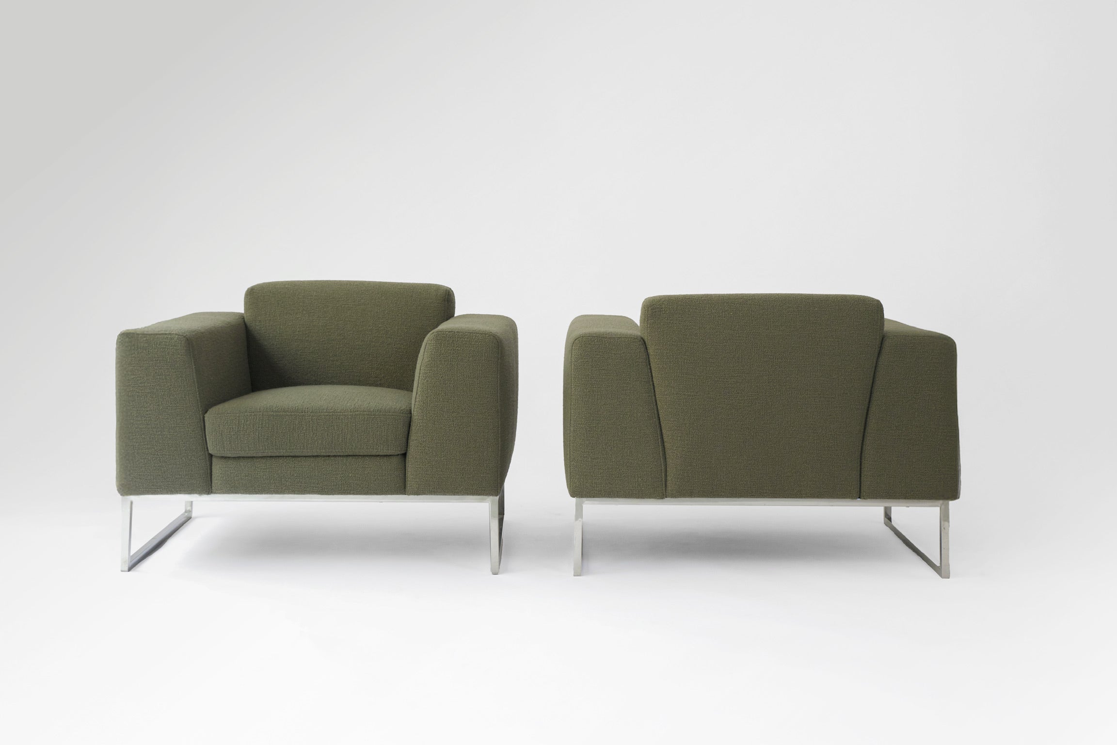 Vintage Olive Modern Lounge Armchairs 1970s Set of 2