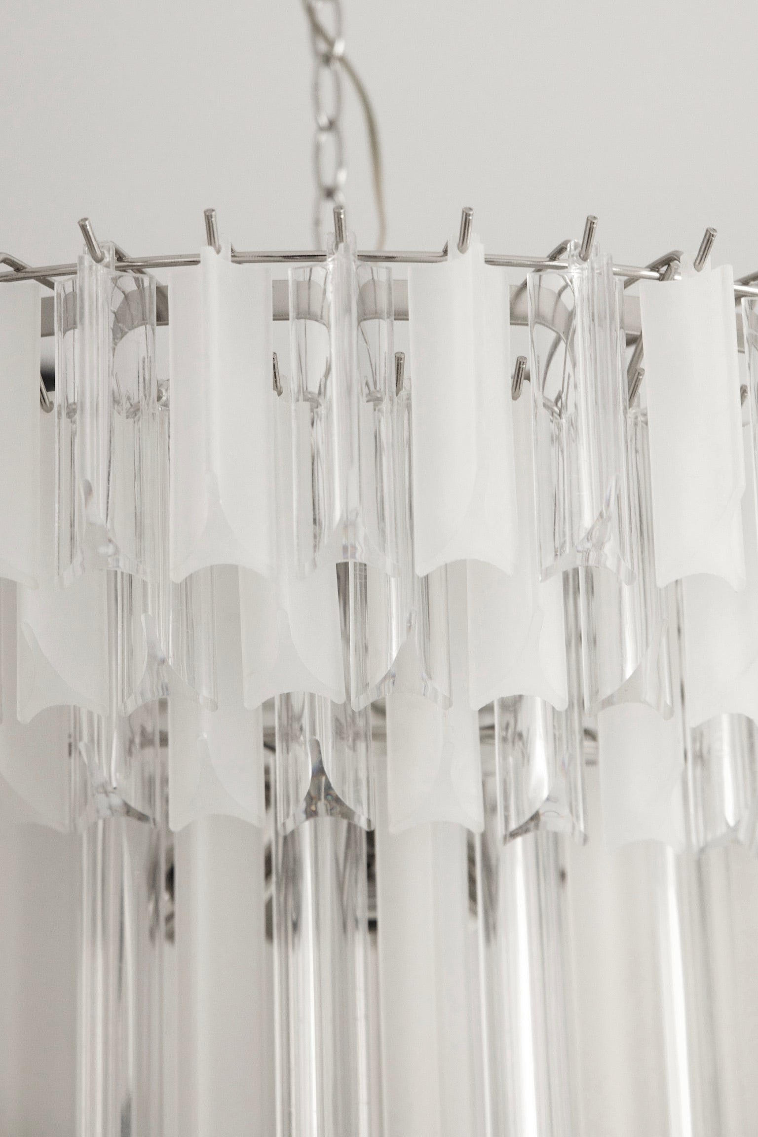 Lucite Hexagonal Prism Chandeliers 1970s–1980s Belgium Set of 2