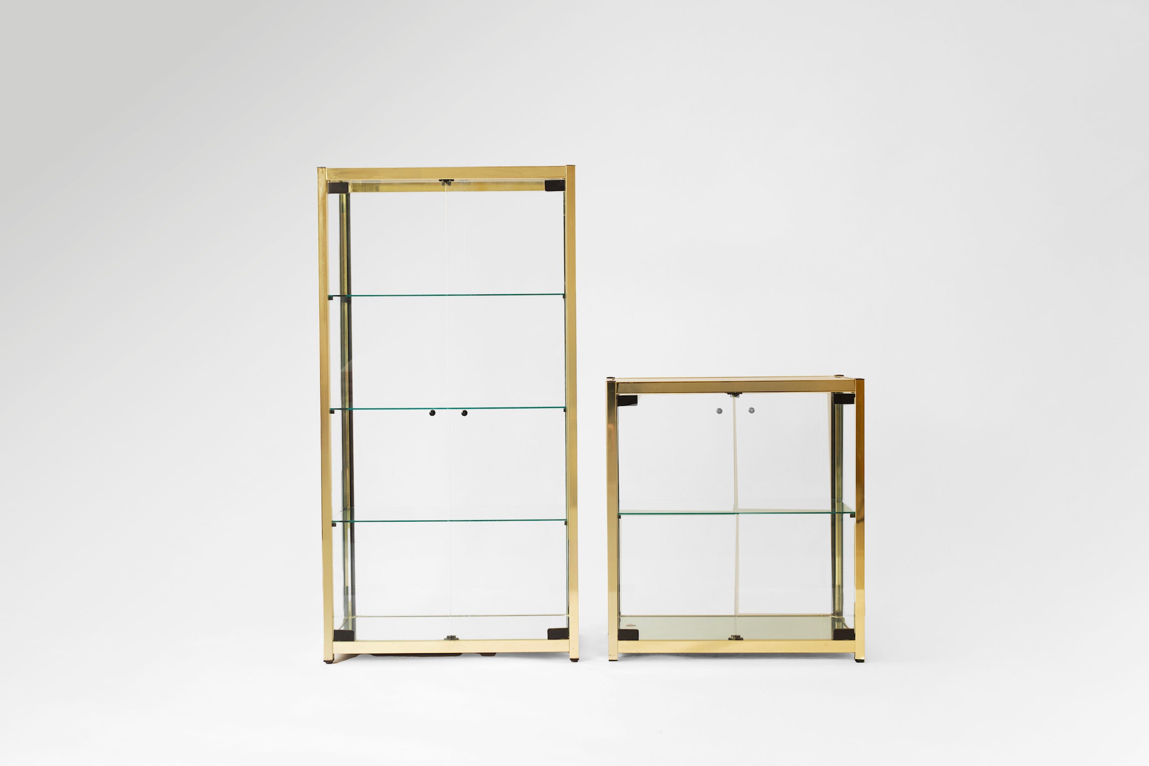 Mid-Century Brass and Glass Display Cabinets c.1970s Set of 2
