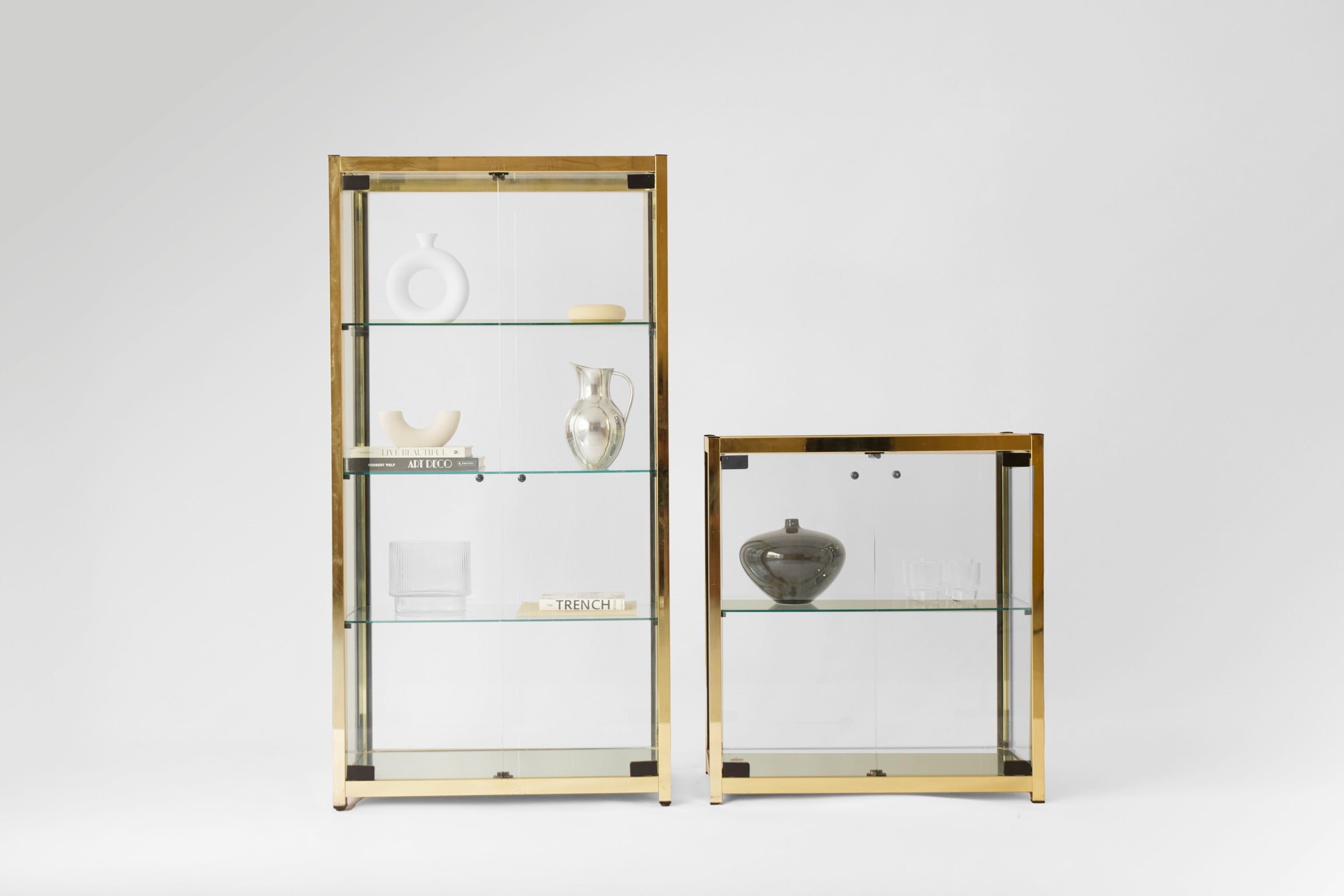 Mid-Century Brass and Glass Display Cabinets c.1970s Set of 2