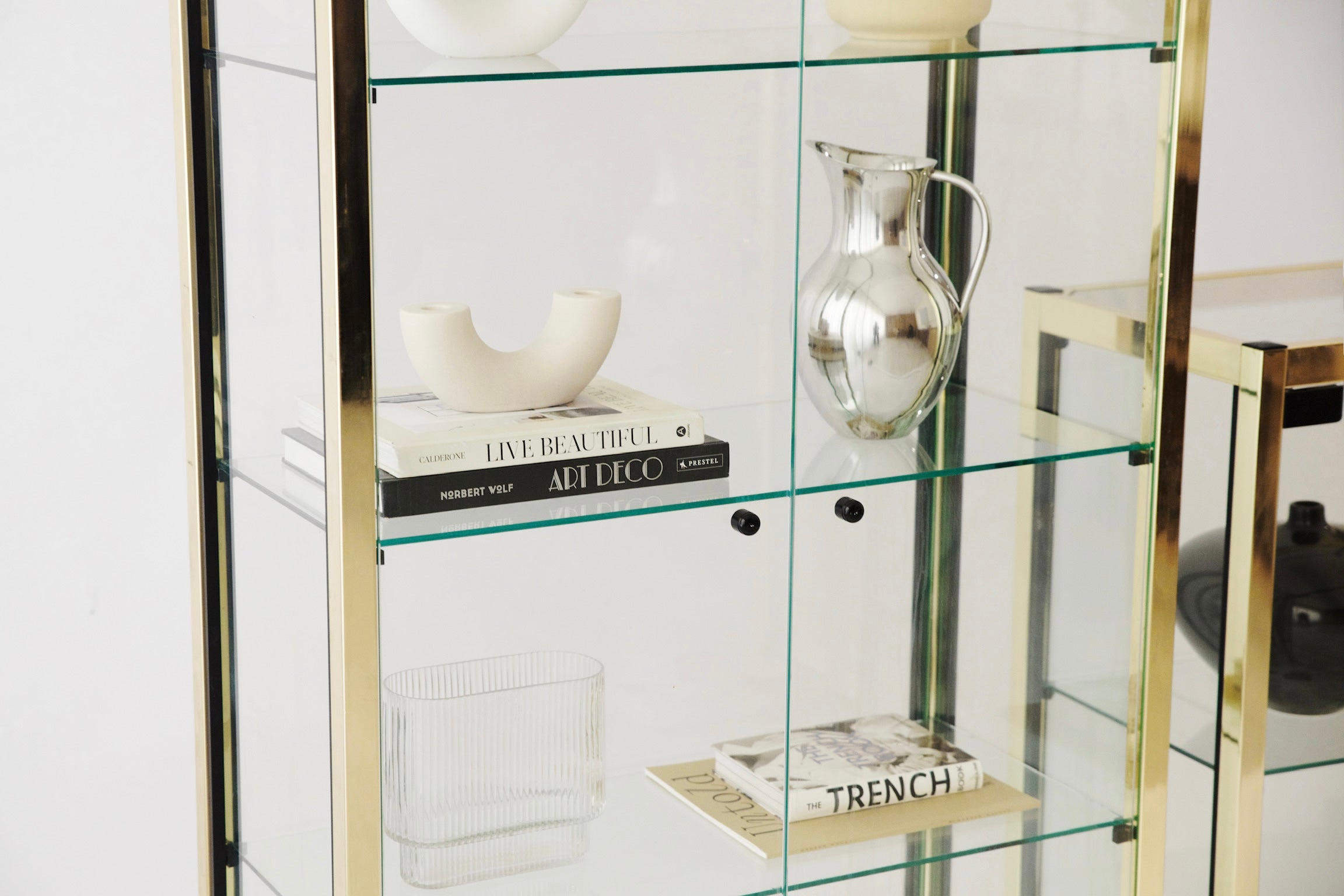 Mid-Century Brass and Glass Display Cabinets c.1970s Set of 2