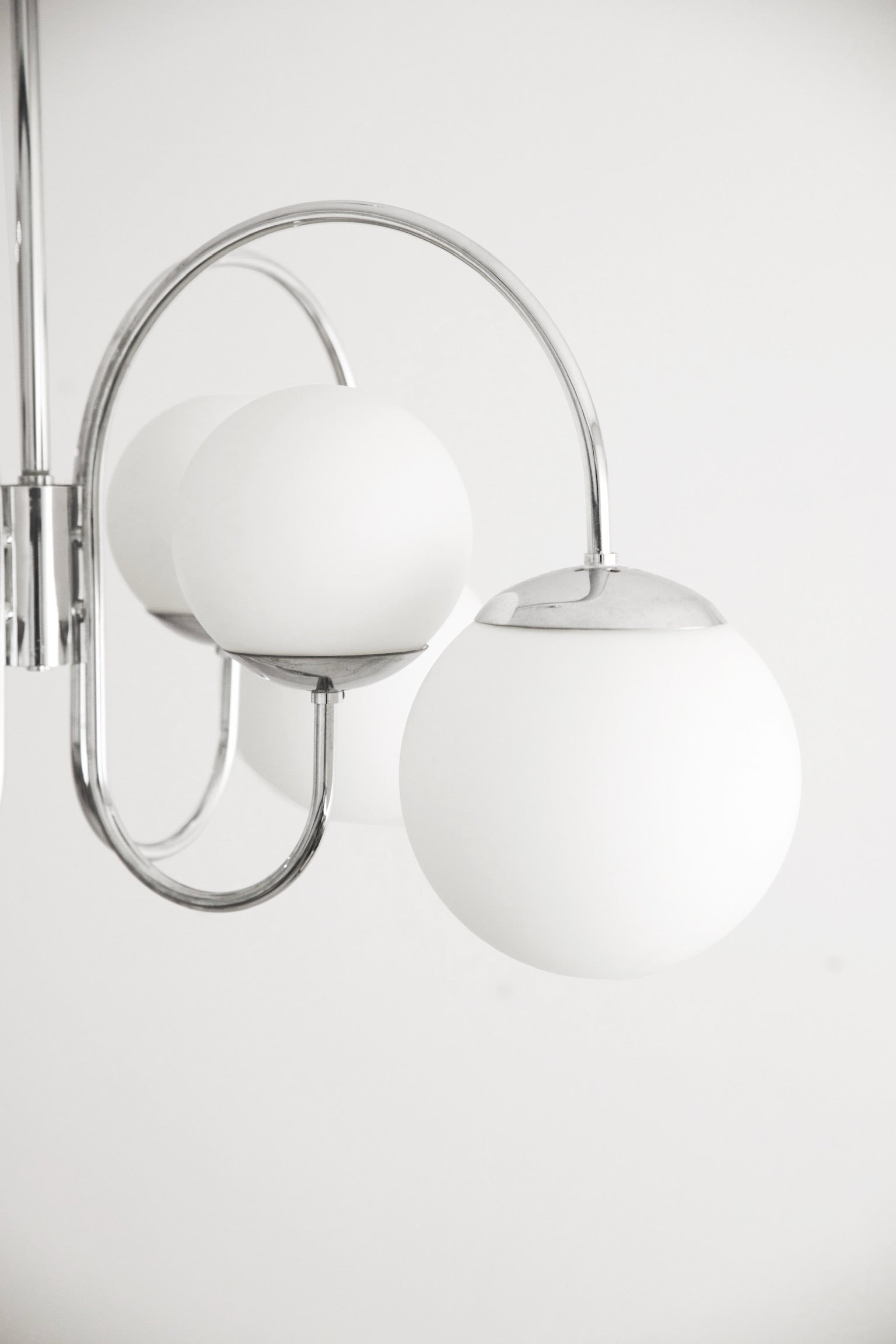 Italian Chrome and Frosted Glass Globe Chandelier 1970s