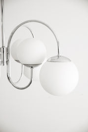 Italian Chrome and Frosted Glass Globe Chandelier 1970s