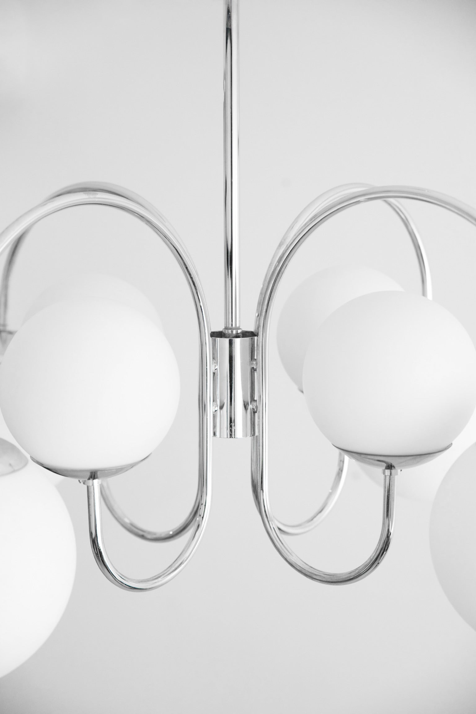 Italian Chrome and Frosted Glass Globe Chandelier 1970s