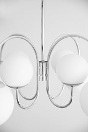 Italian Chrome and Frosted Glass Globe Chandelier 1970s