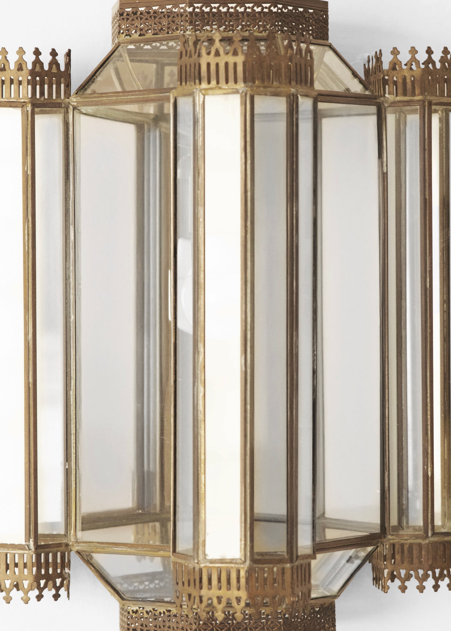 Octagonal Brass and Glass Wall Lanterns 1960s-1970s  Set of 2