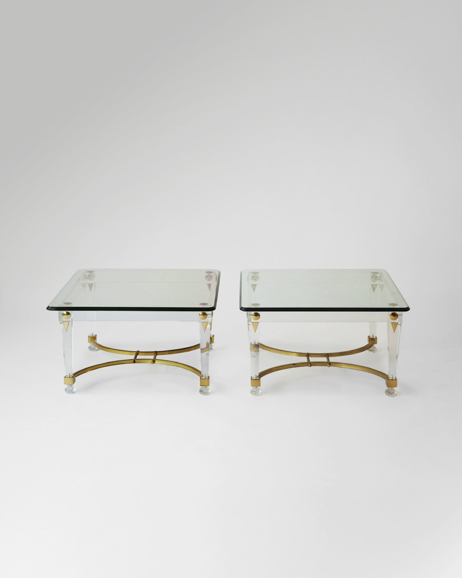 Hollywood Regency Lucite & Brass Tables 1970s Set of 2