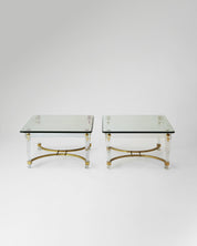 Hollywood Regency Lucite & Brass Tables 1970s Set of 2