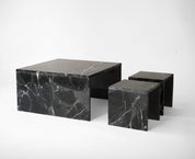 Marble Pedestal Tables Dark Green 1970s  Set of 3