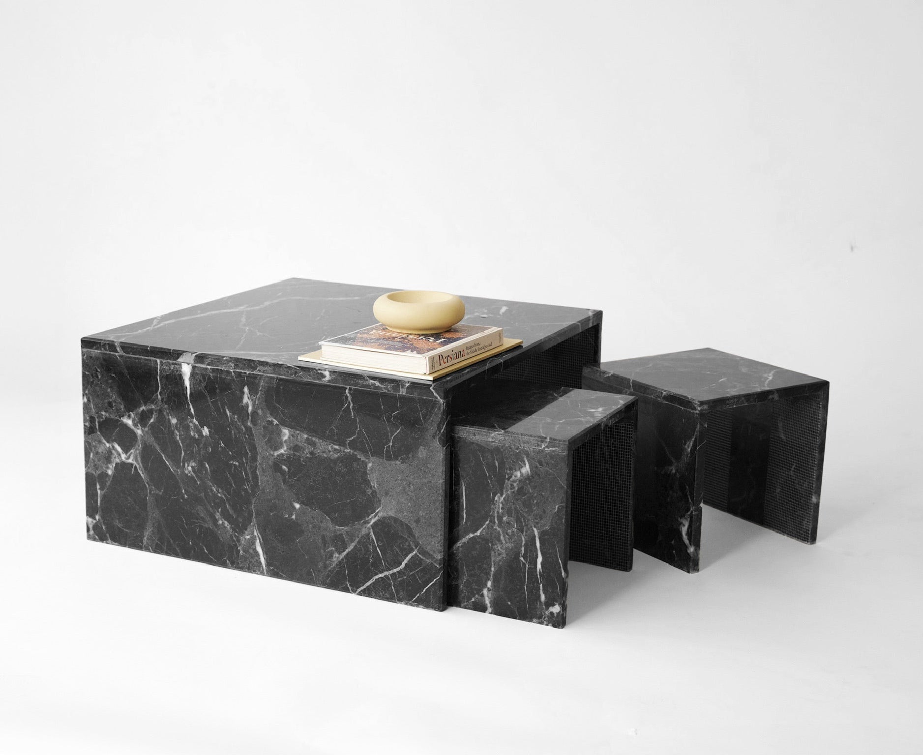 Marble Pedestal Tables Dark Green 1970s  Set of 3