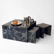 Marble Pedestal Tables Dark Green 1970s  Set of 3