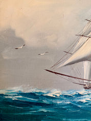 Vintage Signed Sailing Ships Oil Painting c.1980s