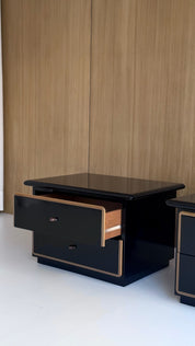 Roche Bobois Black Lacquer Nightstands by Pierre Cardin Italy Set of 2