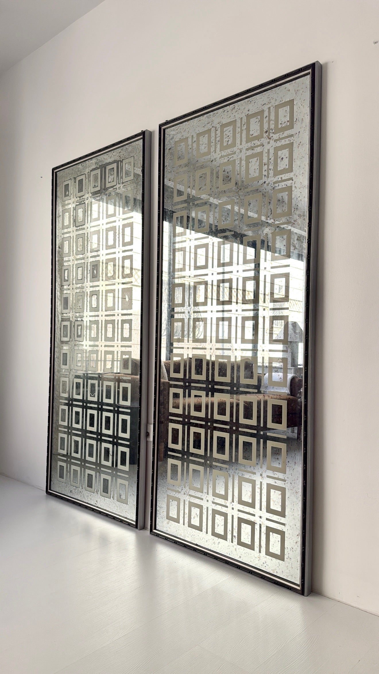 Mid-Century Glam Geometric Etched Mirrors 1970s