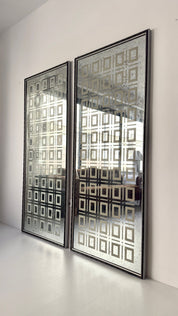 Mid-Century Glam Geometric Etched Mirrors 1970s