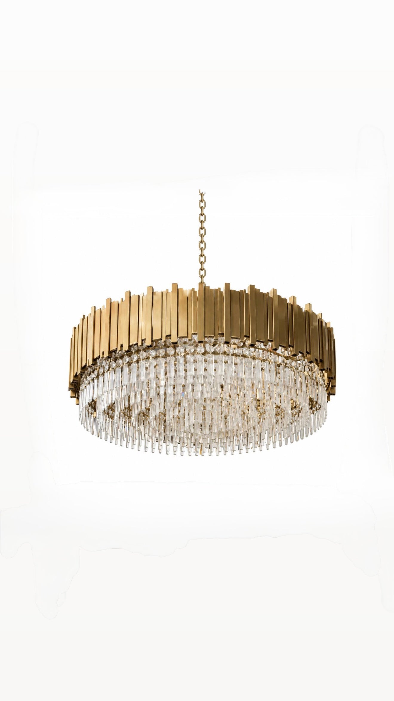 Mid Century Brass & Crystal Chandelier
