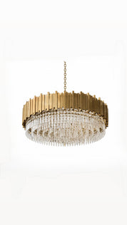 Mid Century Brass & Crystal Chandelier