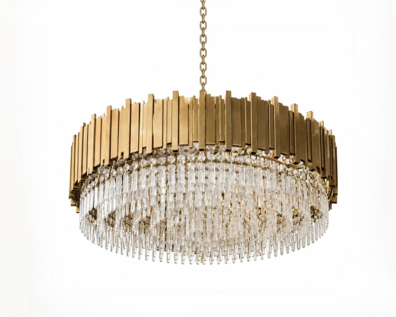 Mid Century Brass & Crystal Chandelier