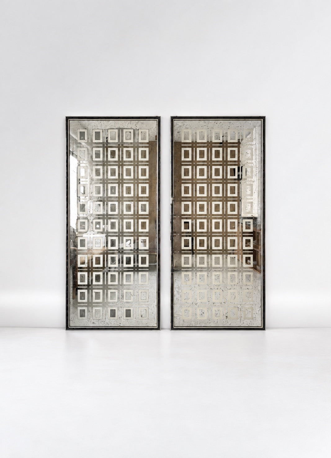 Mid-Century Glam Geometric Etched Mirrors 1970s
