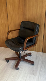 Black Leather & Wood Office Chair