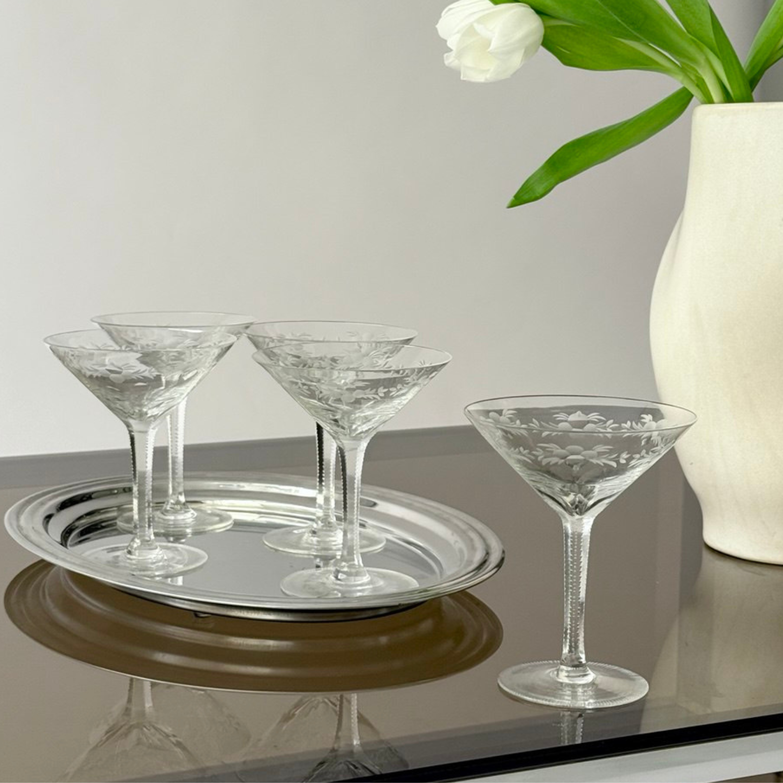 Vintage Etched Crystal Glasses Set of 5