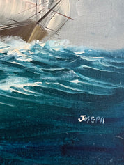 Vintage Signed Sailing Ships Oil Painting c.1980s