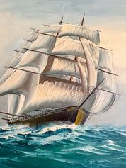 Vintage Signed Sailing Ships Oil Painting c.1980s