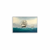 Vintage Signed Sailing Ships Oil Painting c.1980s
