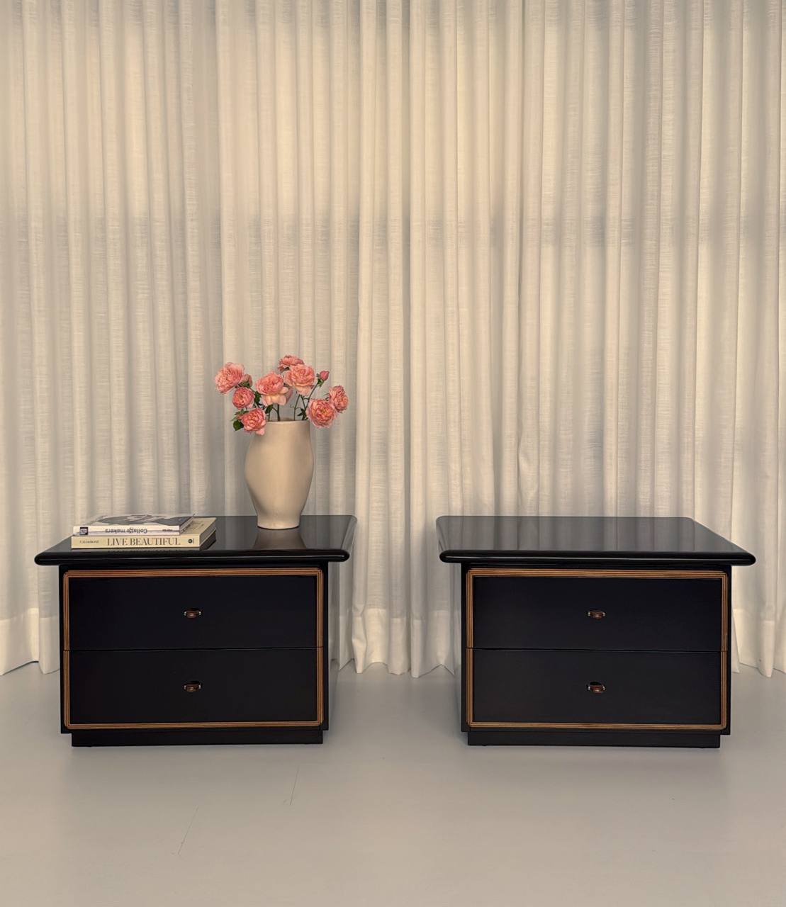 Roche Bobois Black Lacquer Nightstands by Pierre Cardin Italy Set of 2