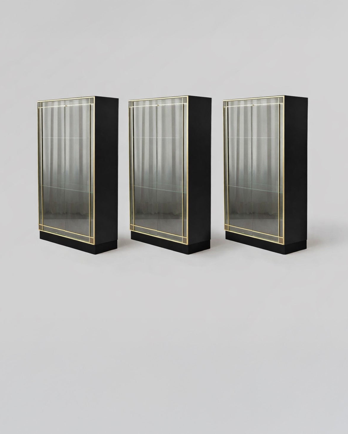 Display Cabinets Brass & Glass 1970s France Set of 3