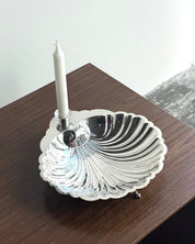 Vintage Silver Plated Shell Serving Dish with Candlestick Holder