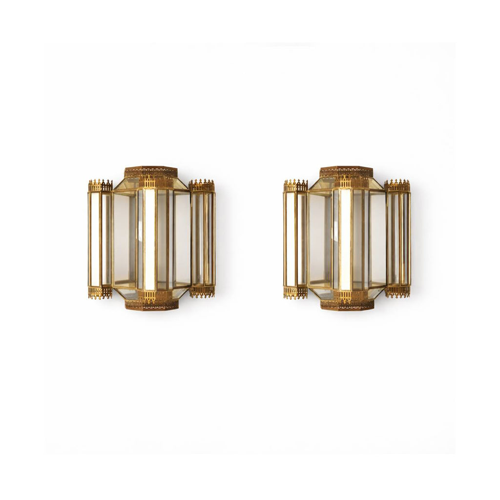 Octagonal Brass and Glass Wall Lanterns 1960s-1970s  Set of 2