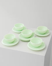 Milk Glass Cups and Saucers Green 1960s  France Set of 5