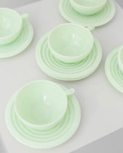 Milk Glass Cups and Saucers Green 1960s  France Set of 5