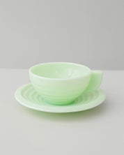 Milk Glass Cups and Saucers Green 1960s  France Set of 5
