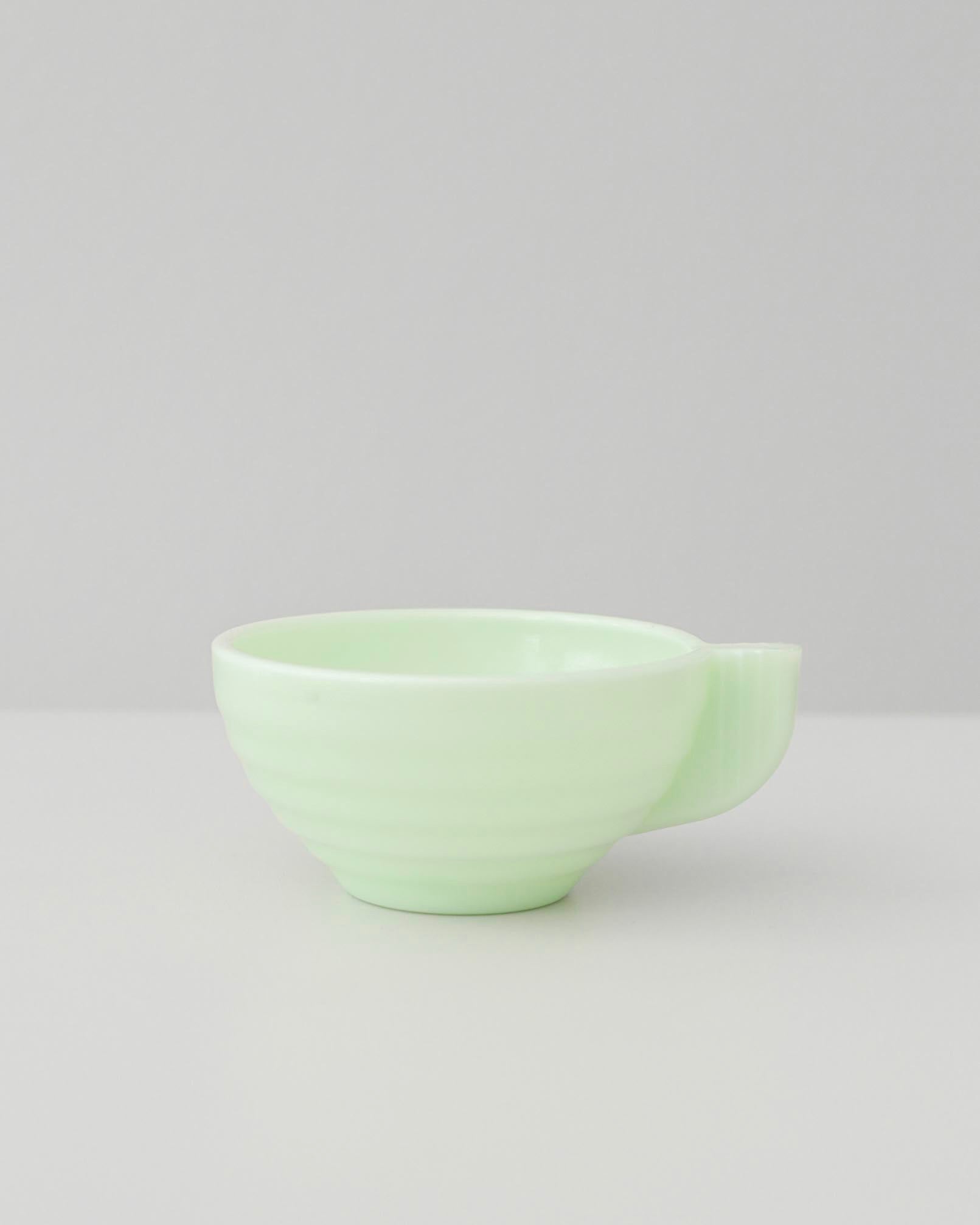 Milk Glass Cups and Saucers Green 1960s  France Set of 5