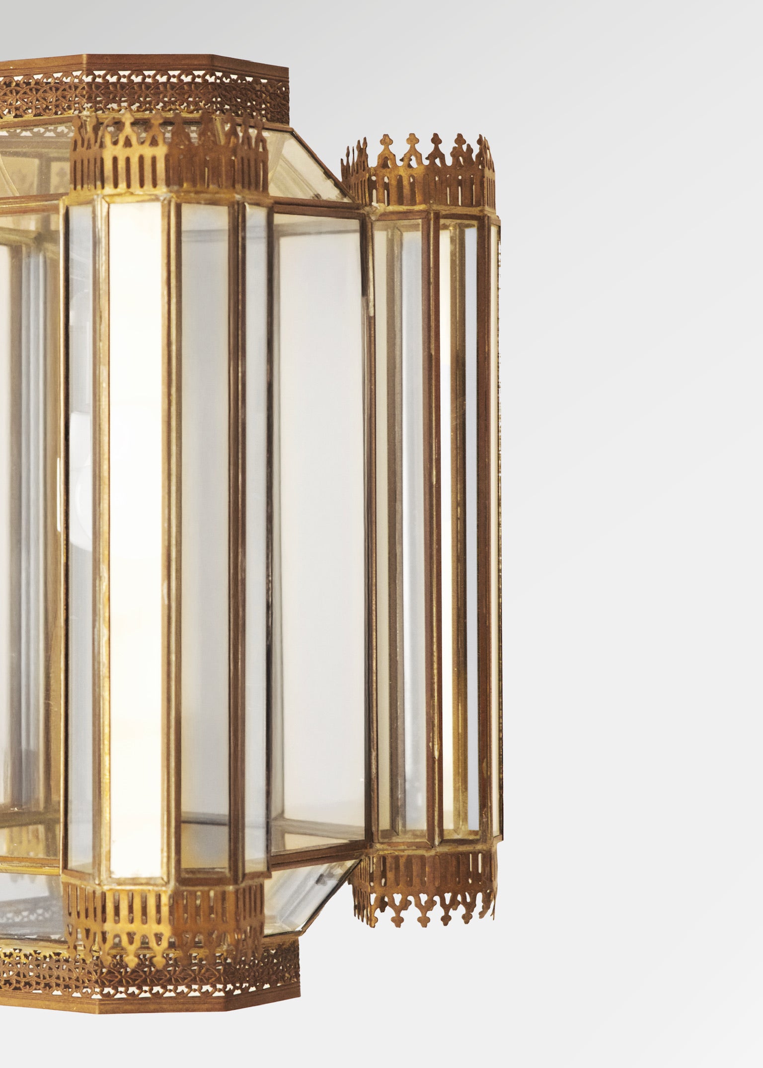 Octagonal Brass and Glass Wall Lanterns 1960s-1970s  Set of 2