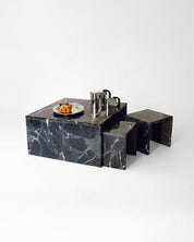 Marble Pedestal Tables Dark Green 1970s  Set of 3