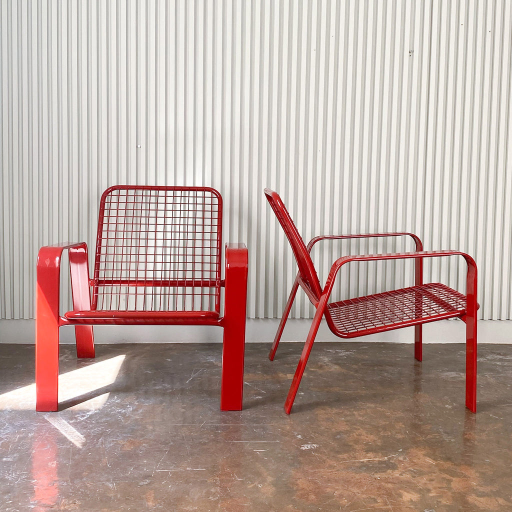 70s Red Metal Chairs Set of Two